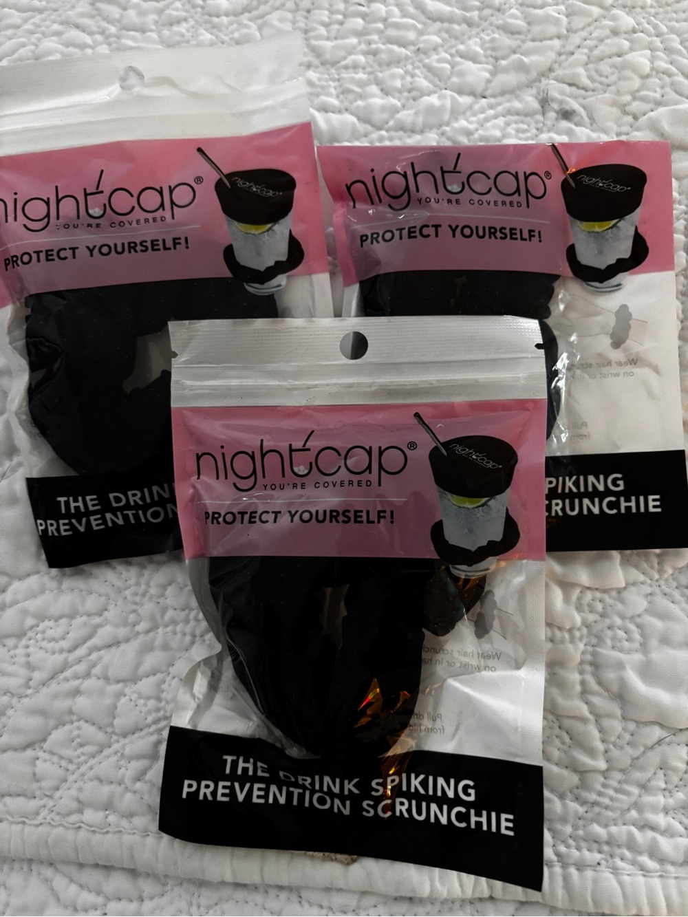 Nightcap Black Drink-Spiking Prevention Scrunchie (3-Pack)